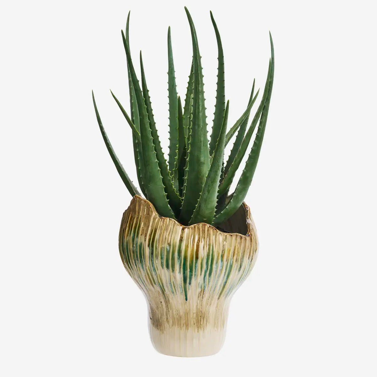 STONEWARE VASE, Green and Mustard