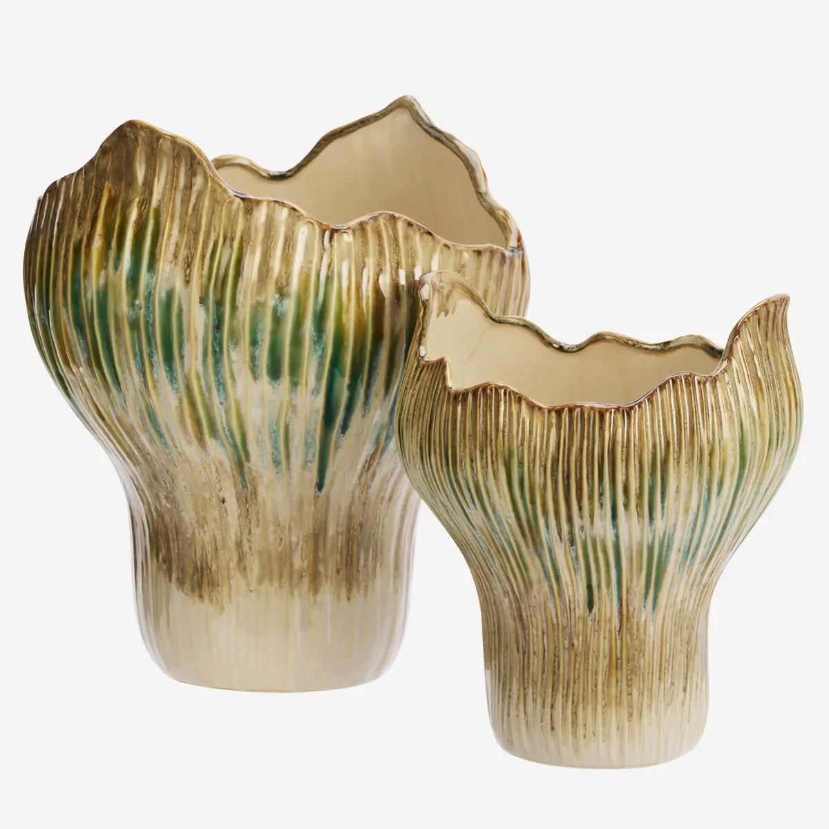 STONEWARE VASE, Green and Mustard