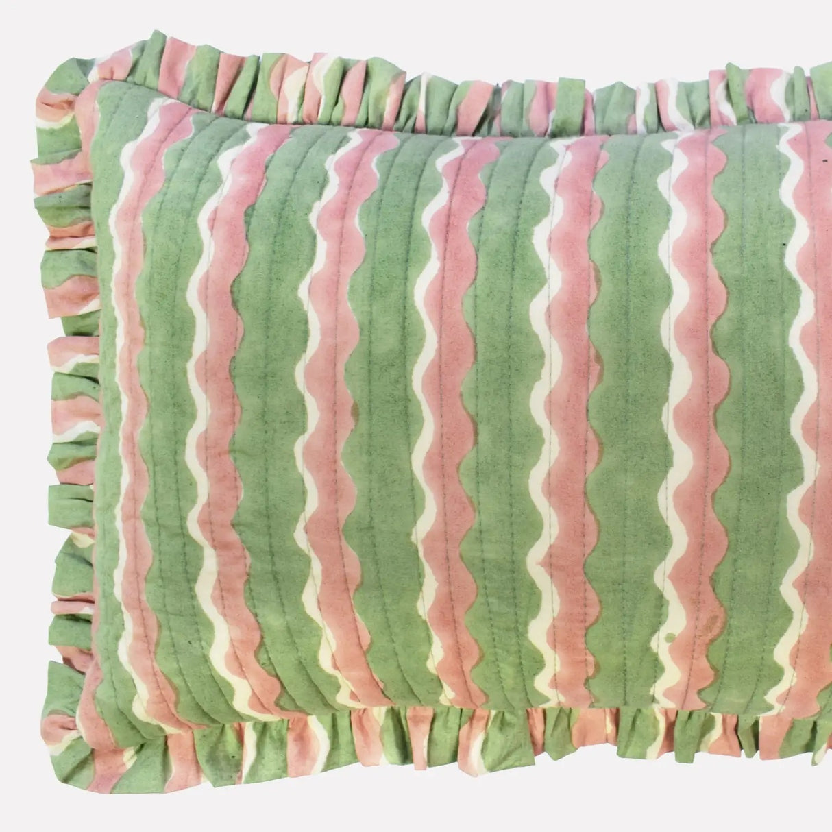 Cotton Quilted Frill Cushion | Whirly | Mint | 3 sizes