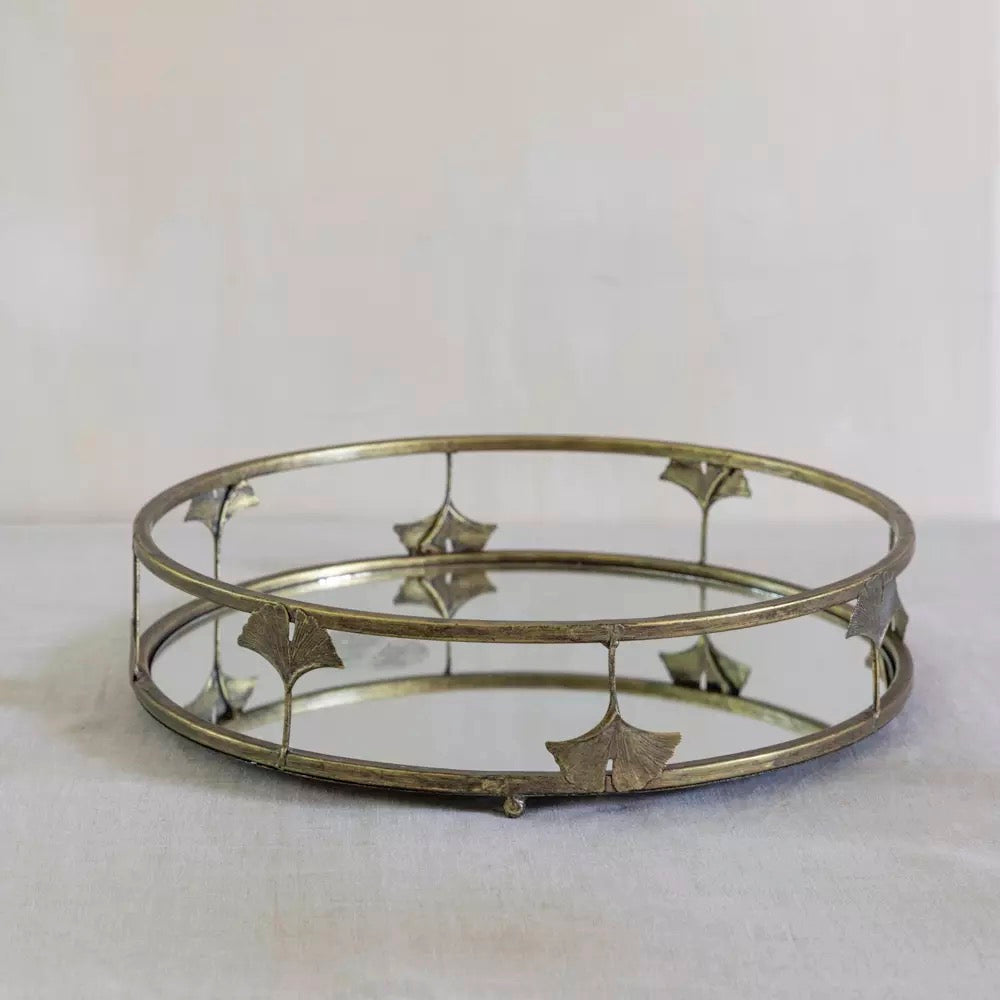 Golden Lotus Mirrored Tray