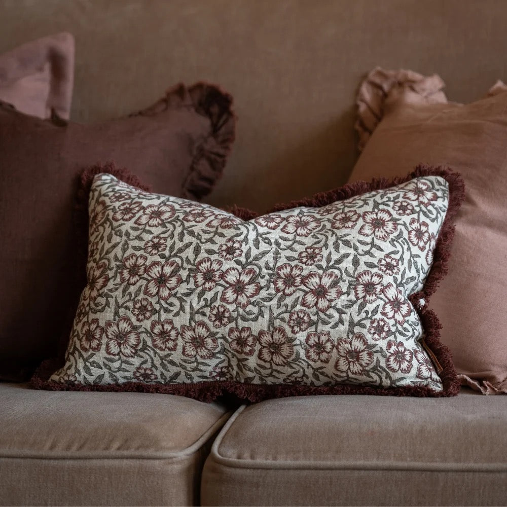 Sadie Burgundy Floral Cushion - 2 Sizes