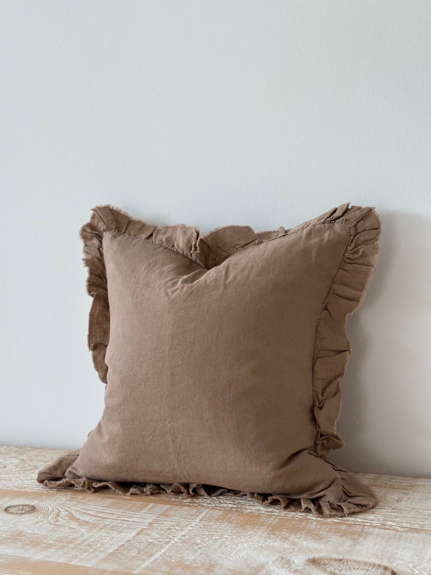 Hallie Coffee Brown Ruffle Cushion 45cm