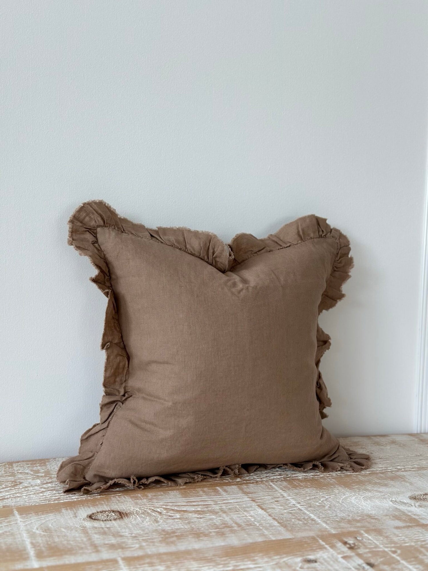 Hallie Coffee Brown Ruffle Cushion 45cm
