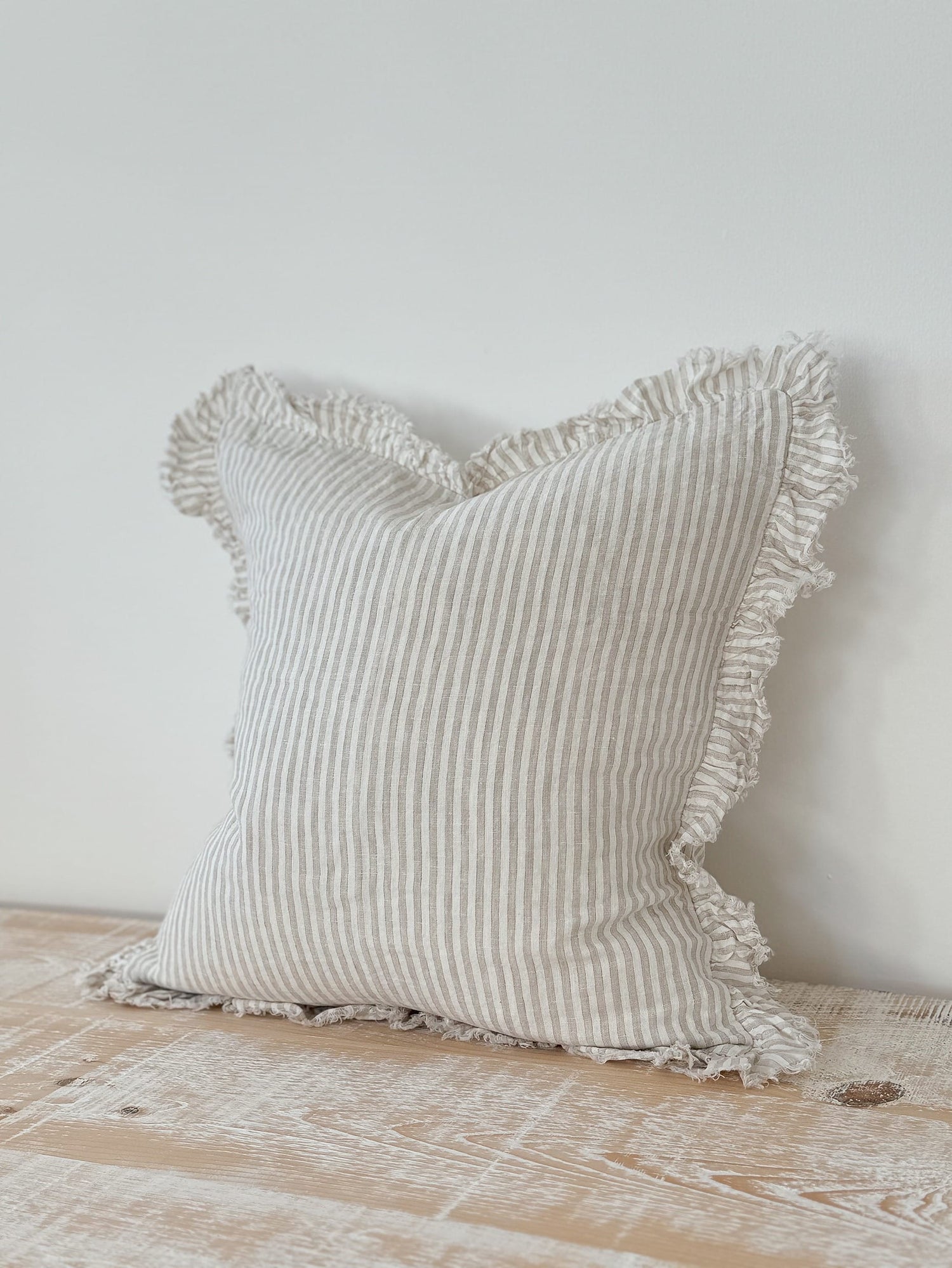 Hallie Natural Stripe Ruffle Cushion 2 sizes
