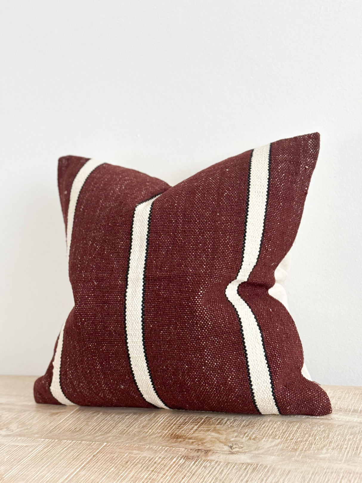 India Plum, Black & Cream Stripe Cushion - 2 sizes