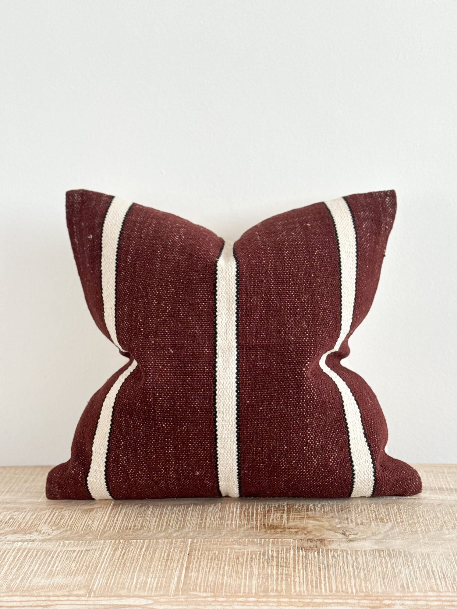 India Plum, Black & Cream Stripe Cushion - 2 sizes