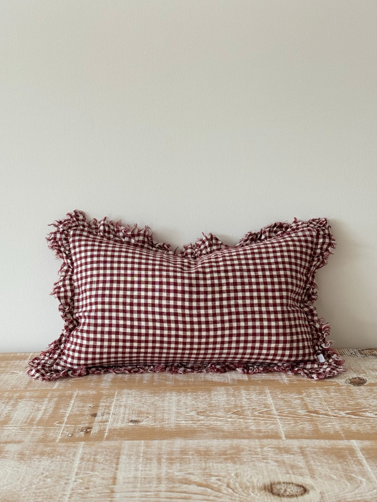 Hallie Red Gingham Ruffle Cushion 50×30
