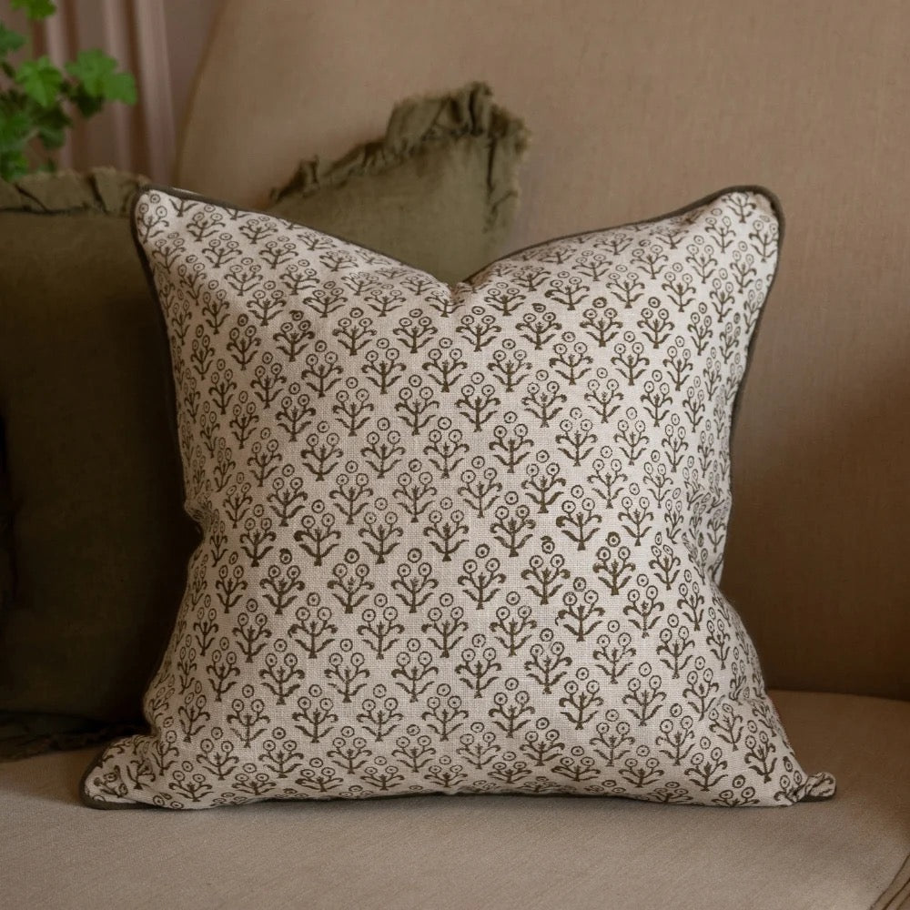 Aubrey Olive Print Cushion 45cm