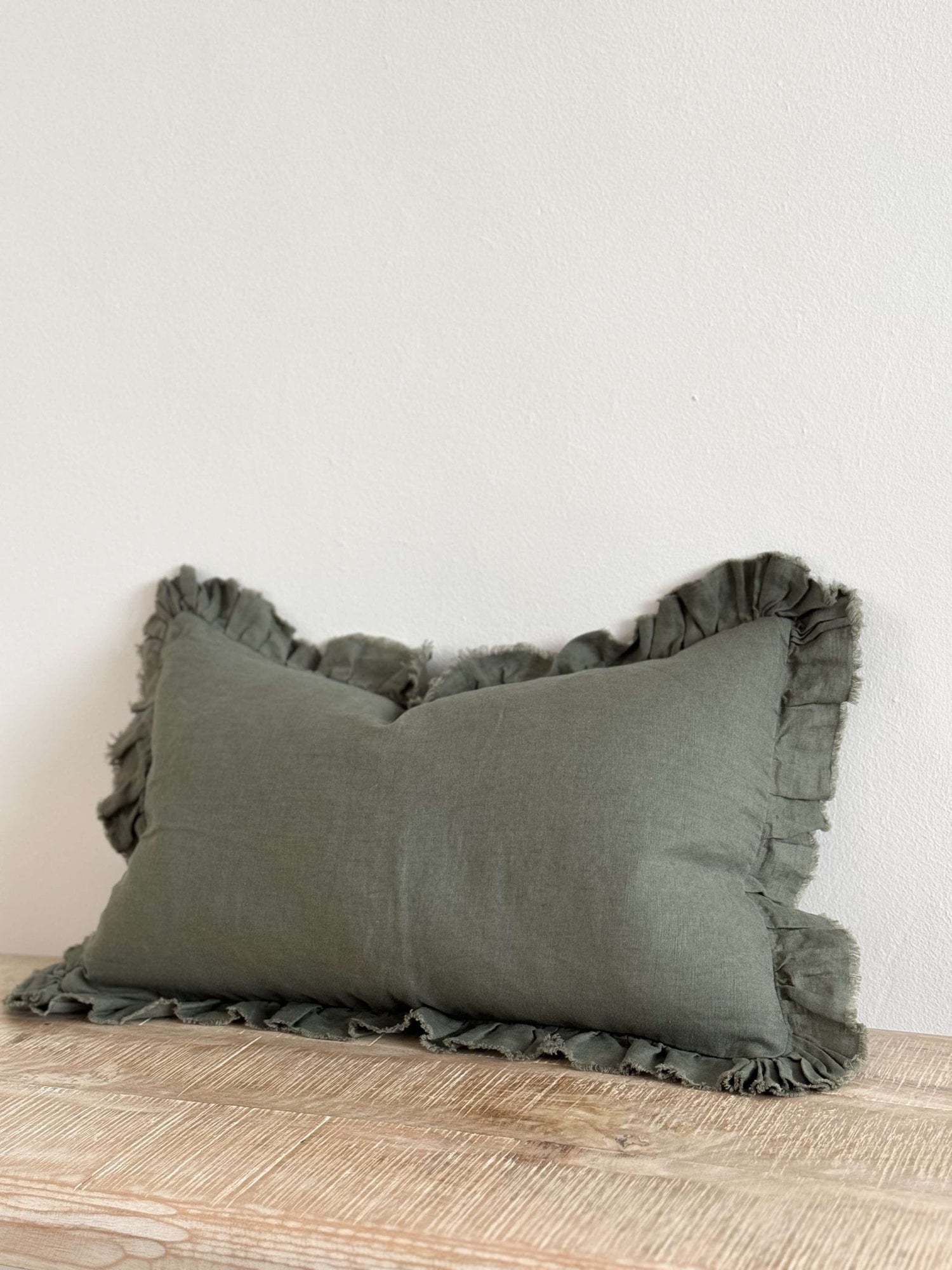 Hallie Khaki Ruffle Cushion 50×30