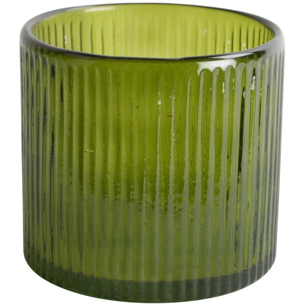 Ribbed Hurricane Glass Vintage Green Small
