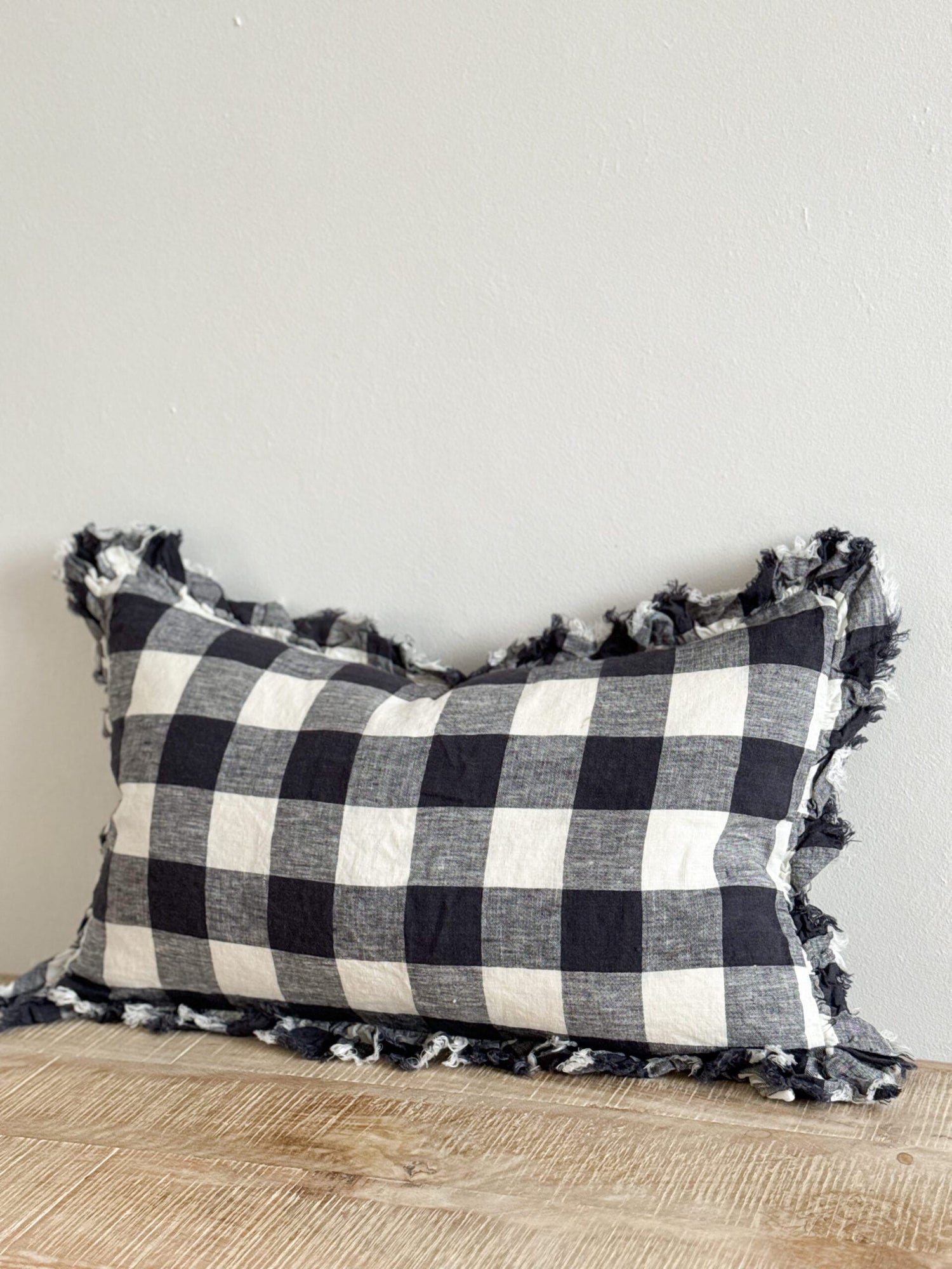 Hallie Navy Check Ruffle Cushion 50×30cm