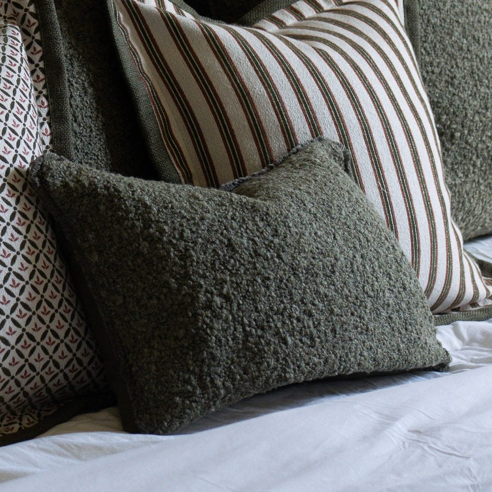 Sofia Olive Green Boucle Cushion 50x30cm