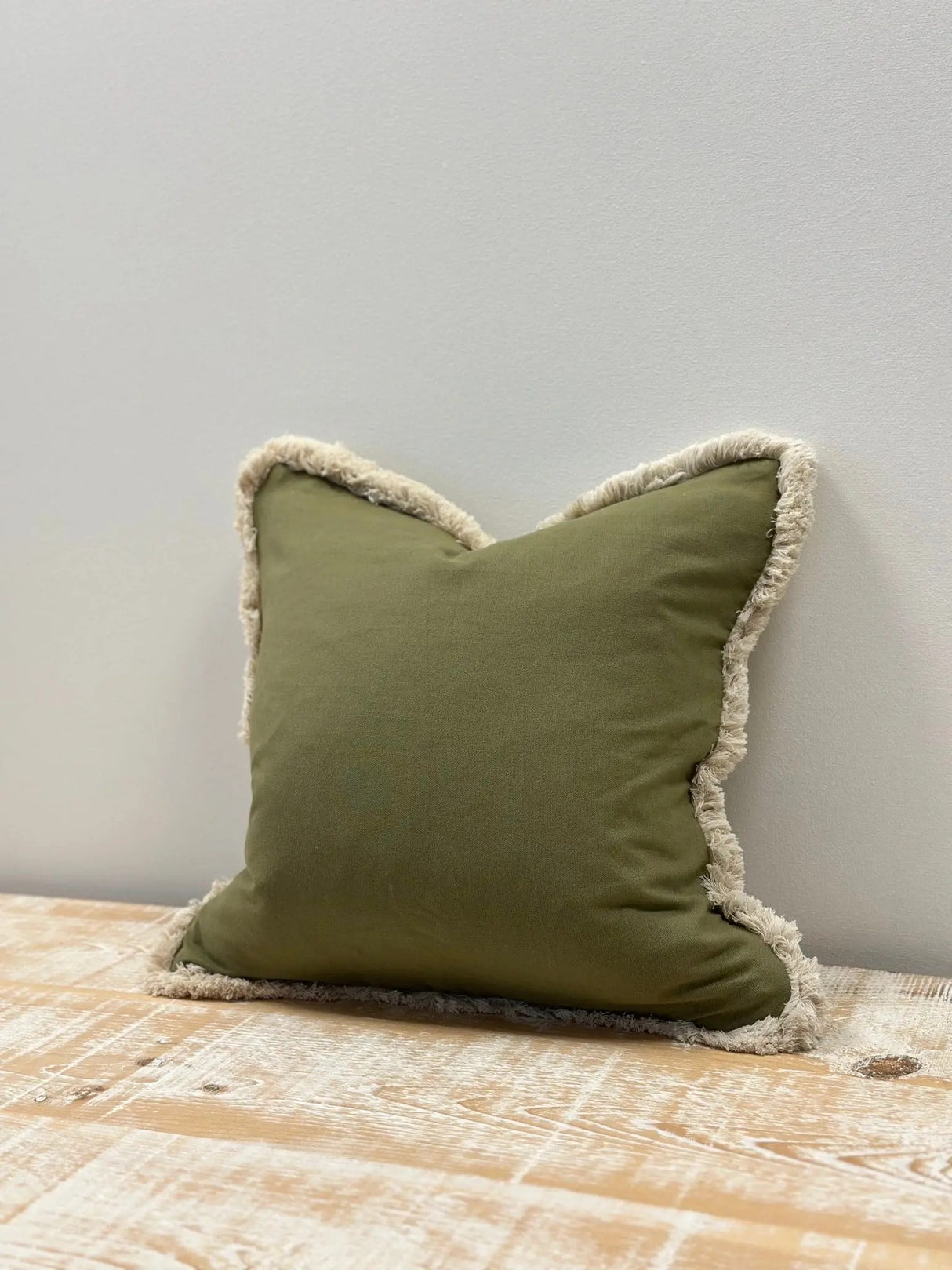 Sadie Olive Fringed Edge Cushion