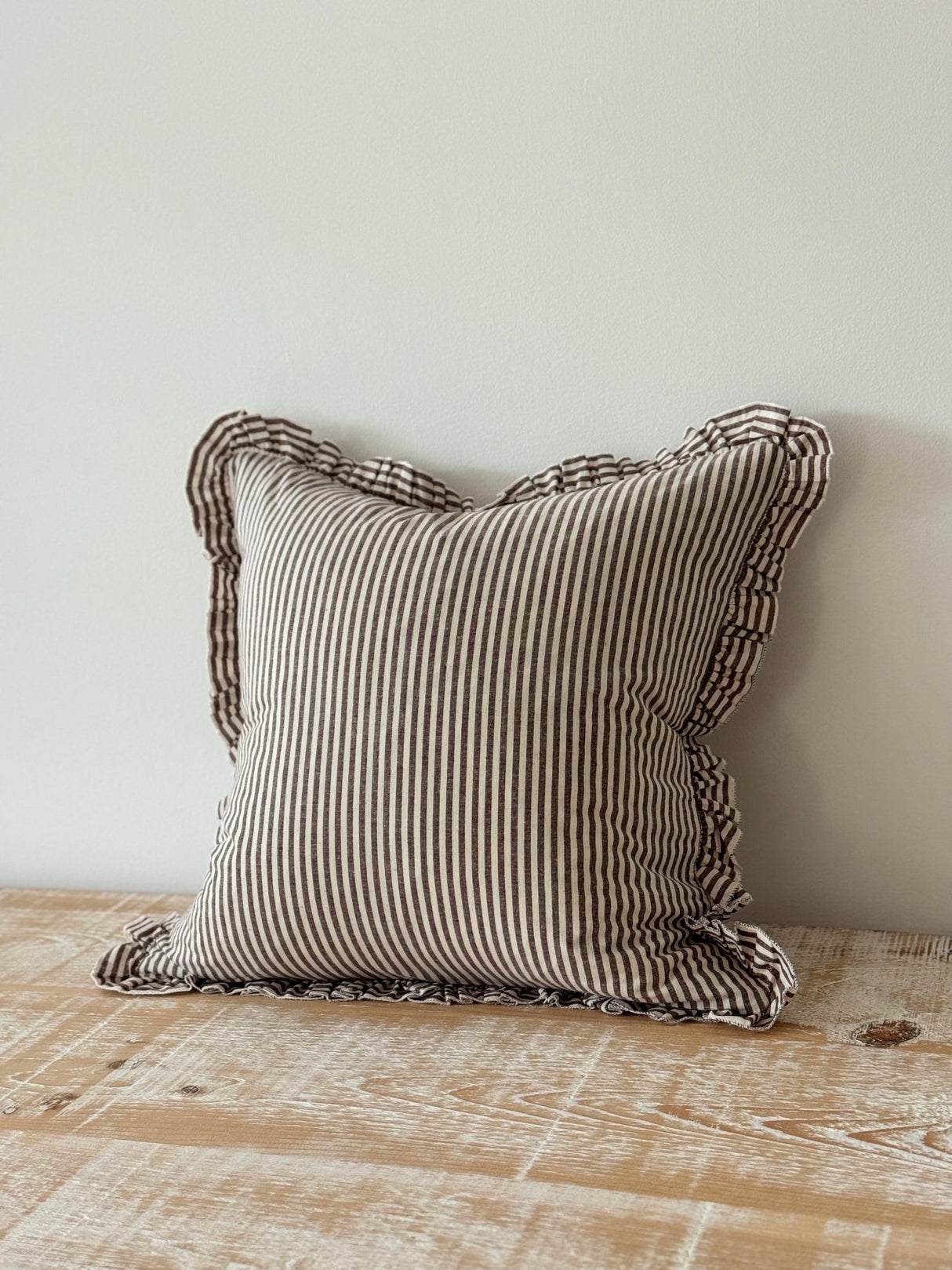 Darcy Dark Brown Stripe Ruffle Cushion