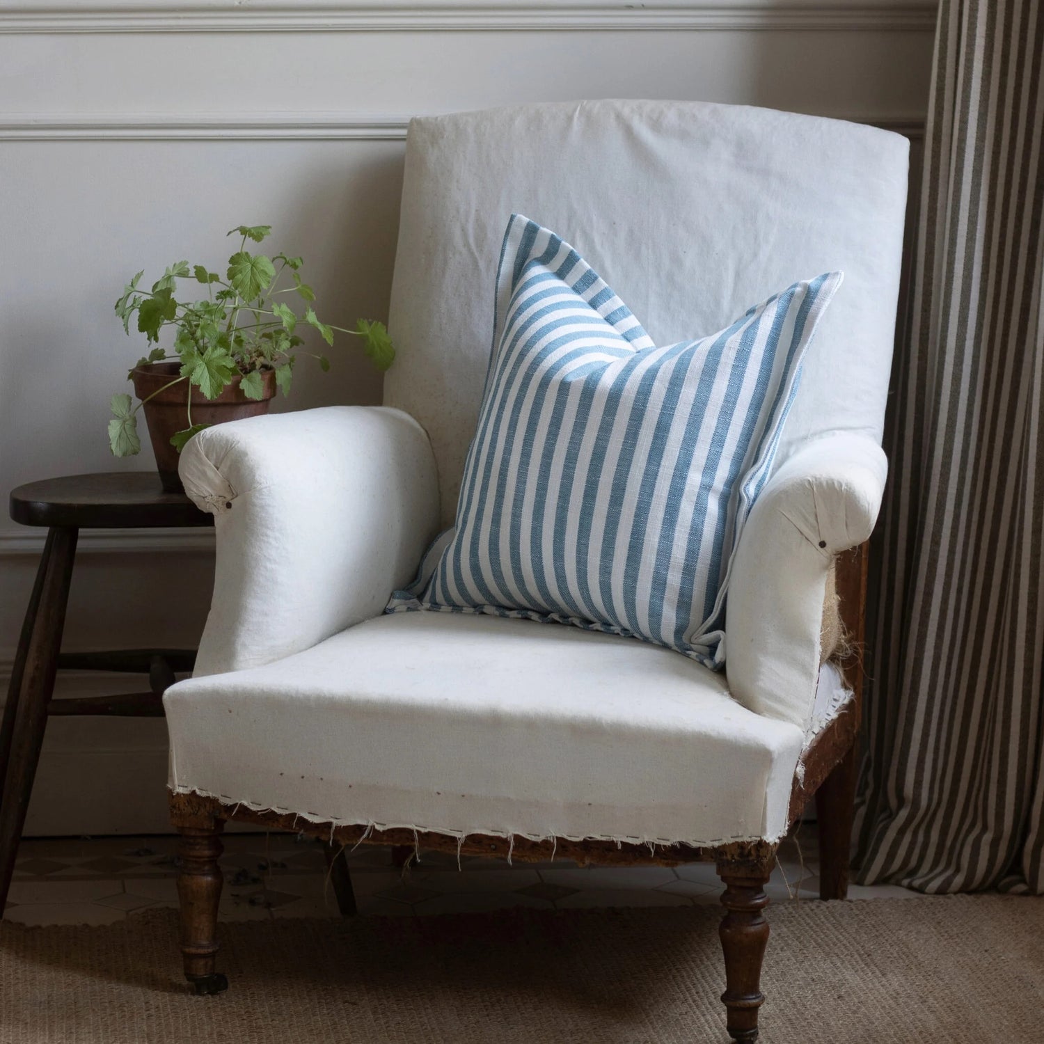 Vienna blue Stripe Flanged Edge Cushion 45cm