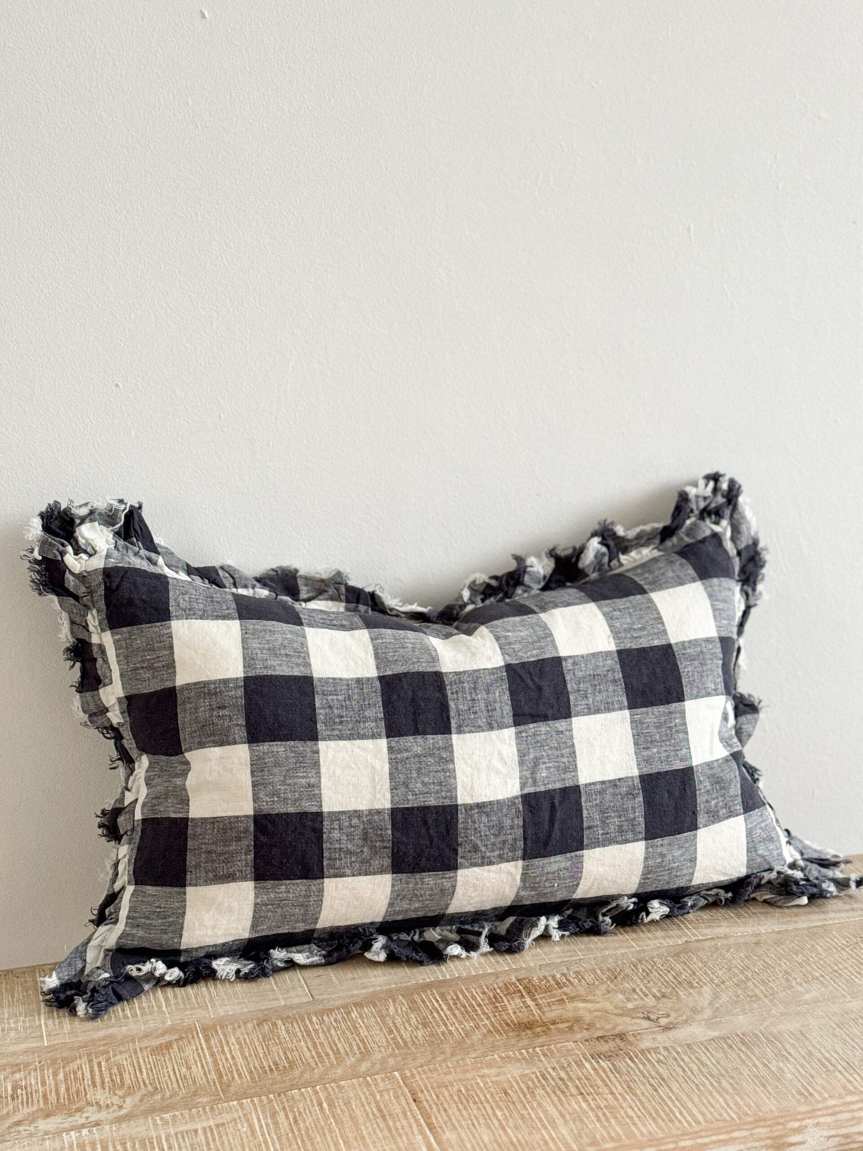 Hallie Navy Check Ruffle Cushion 50×30cm
