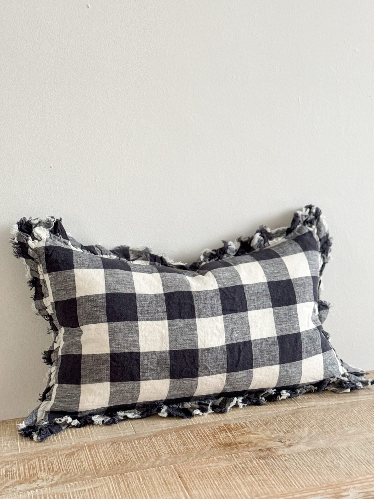 Hallie Navy Check Ruffle Cushion 50×30cm