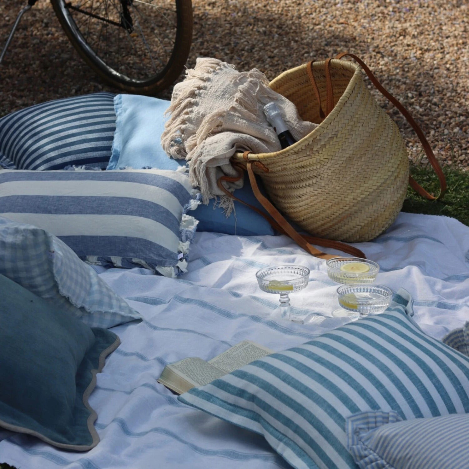 Vienna blue Stripe Flanged Edge Cushion 45cm