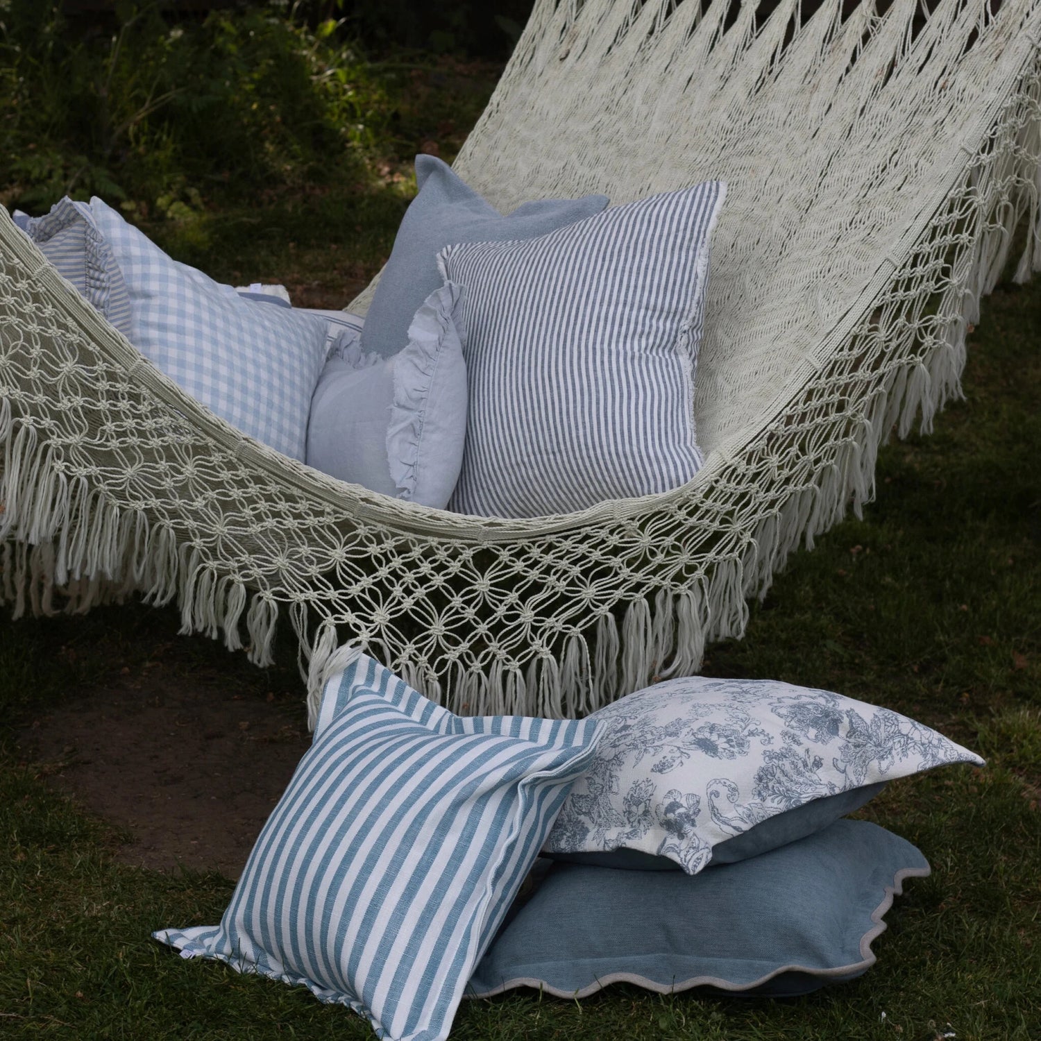 Vienna blue Stripe Flanged Edge Cushion 45cm