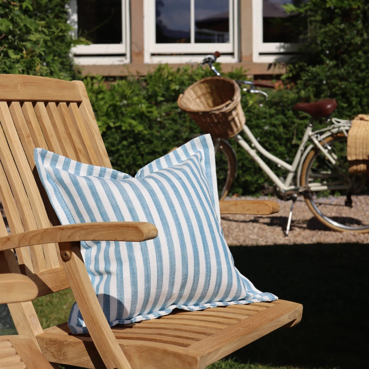 Vienna blue Stripe Flanged Edge Cushion 45cm