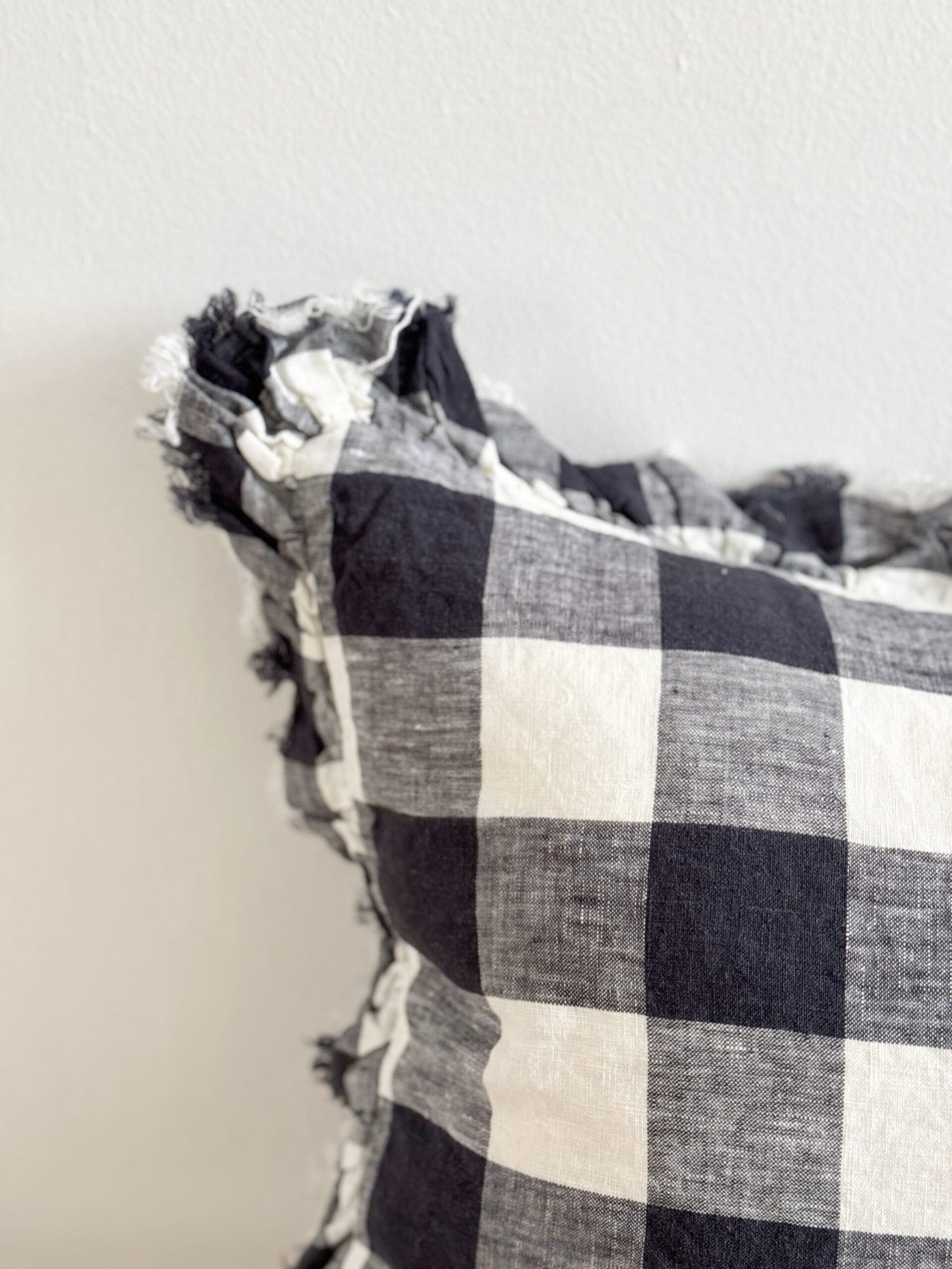 Hallie Navy Check Ruffle Cushion 50×30cm