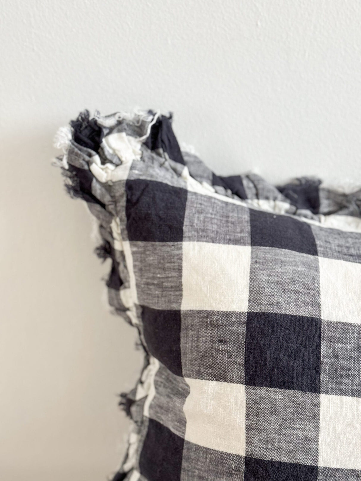 Hallie Navy Check Ruffle Cushion 50×30cm