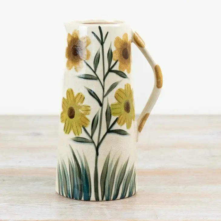 GLAZED 23CM SUNFLOWER JUG VASE