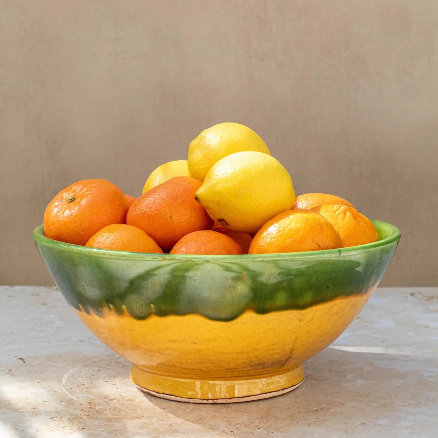 Handmade Moroccan Ceramic Bowl - green sunshine yellow
