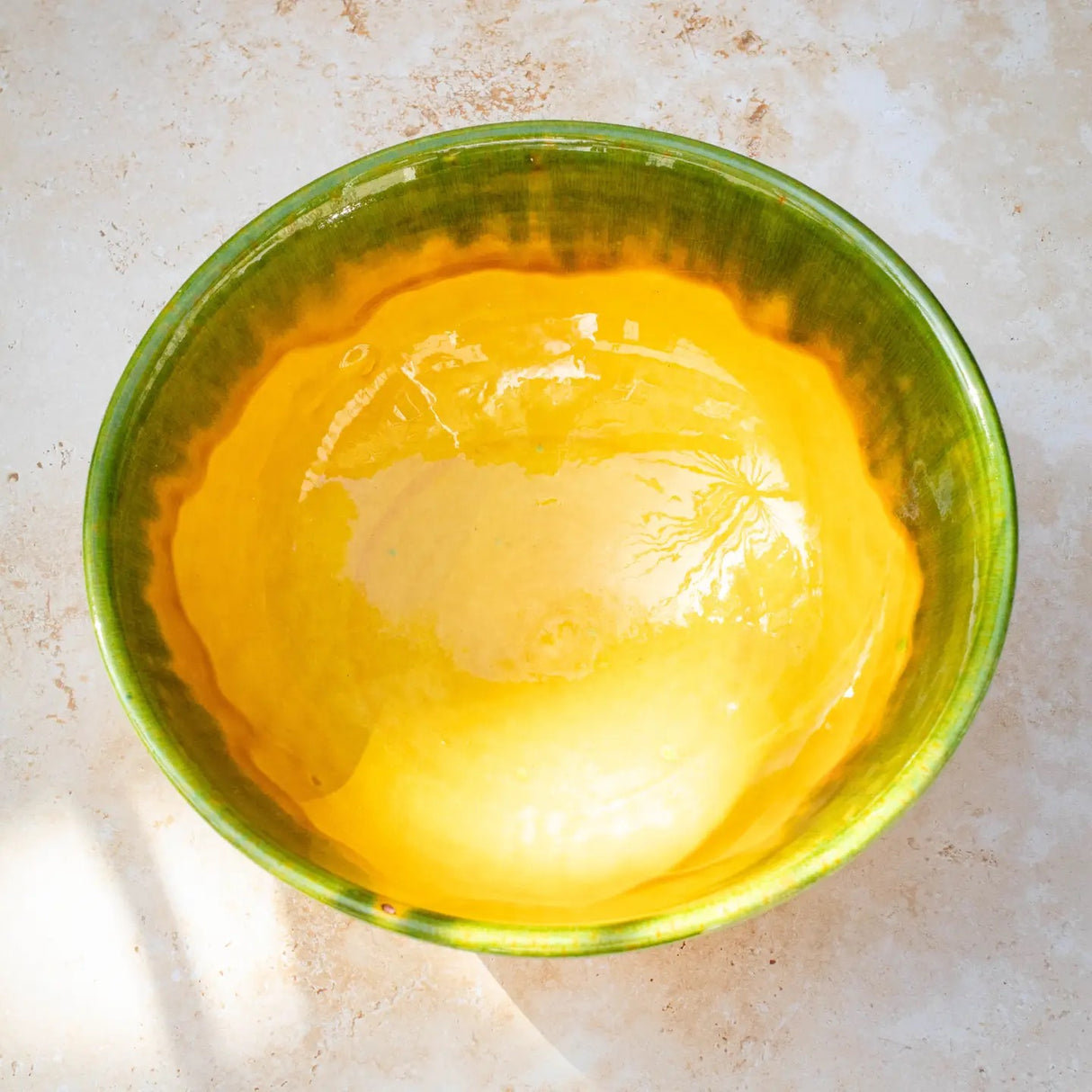 Handmade Moroccan Ceramic Bowl - green sunshine yellow