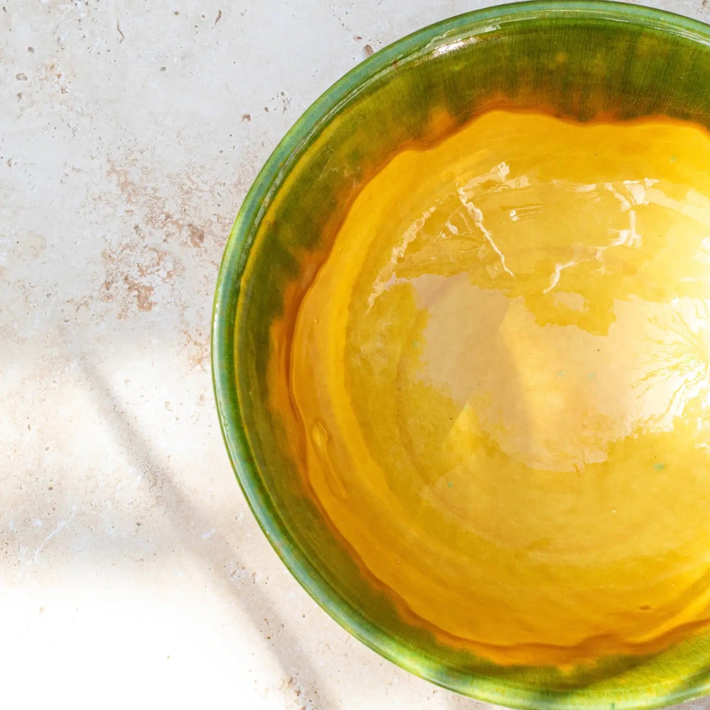 Handmade Moroccan Ceramic Bowl - green sunshine yellow