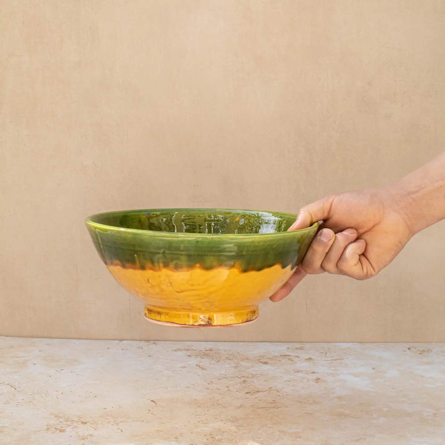 Handmade Moroccan Ceramic Bowl - green sunshine yellow