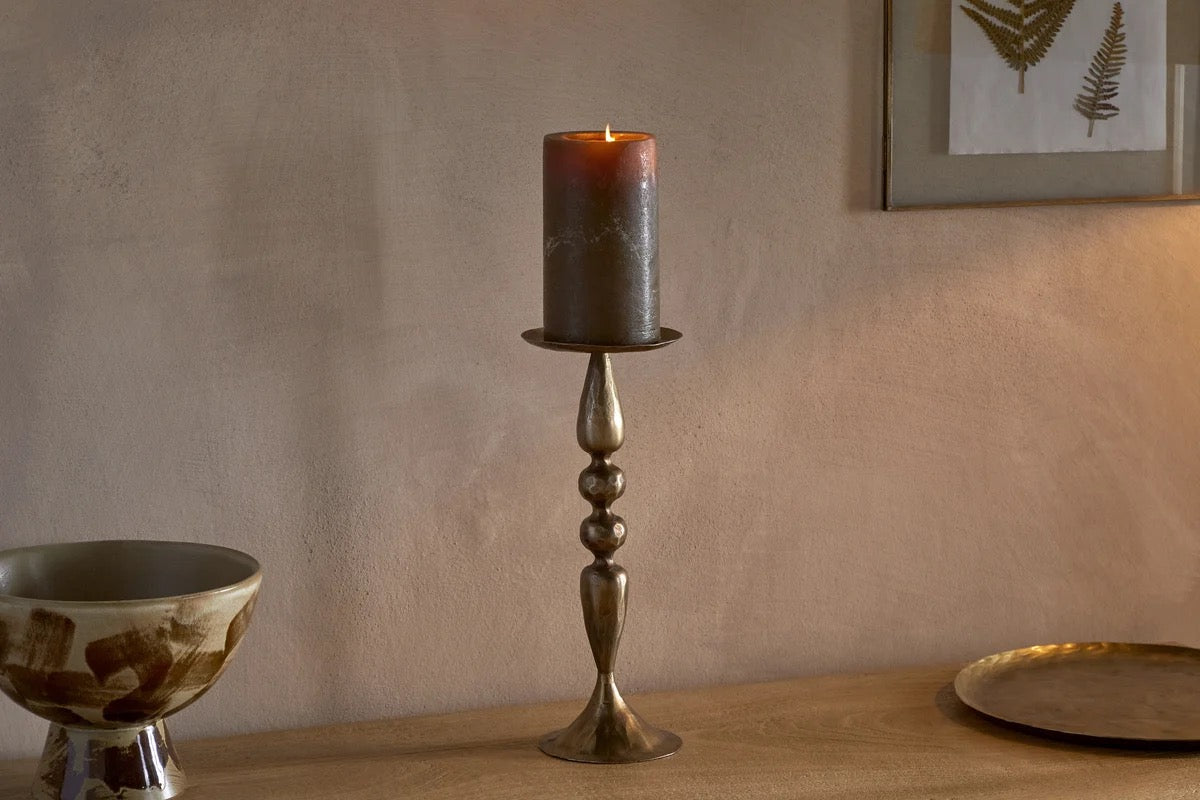 NKUKU -Ayo Pillar Candle Holder - Brass