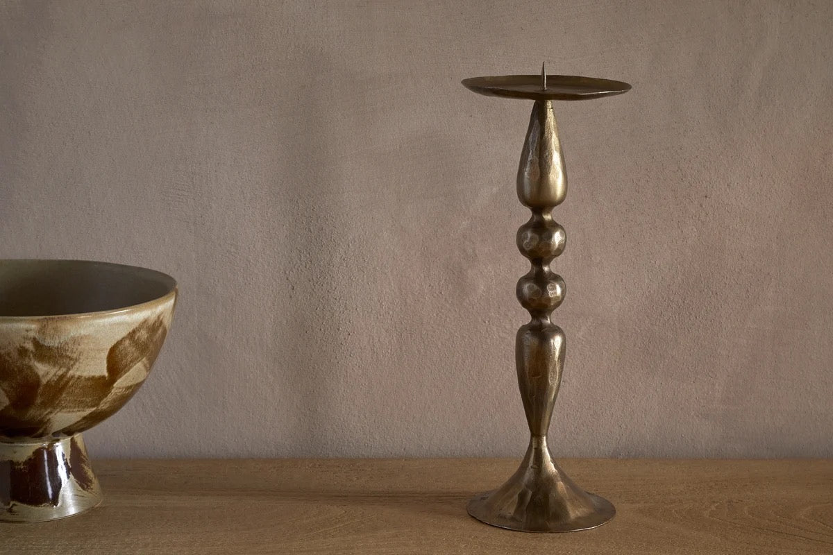 NKUKU -Ayo Pillar Candle Holder - Brass