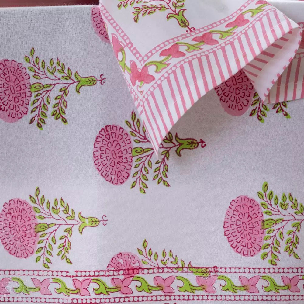 Raspberry Cotton Hand Block Print Tablecloth