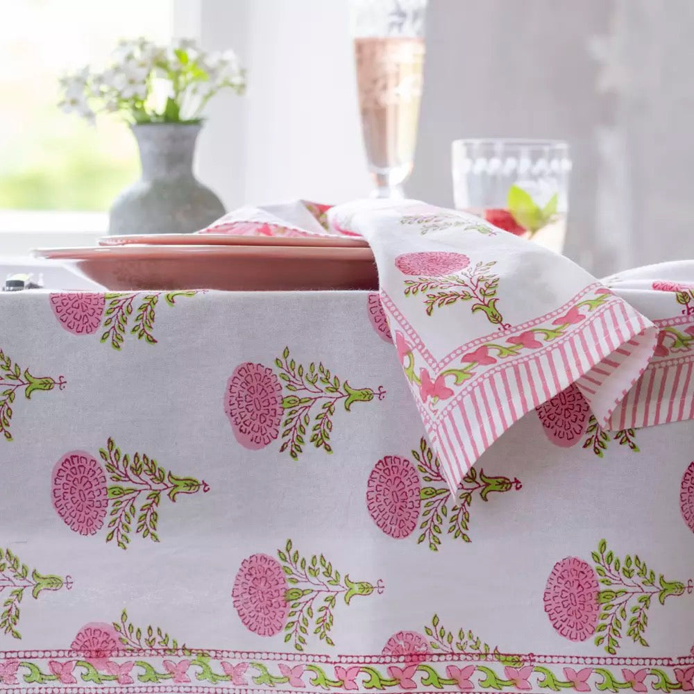 Raspberry Cotton Hand Block Print Tablecloth