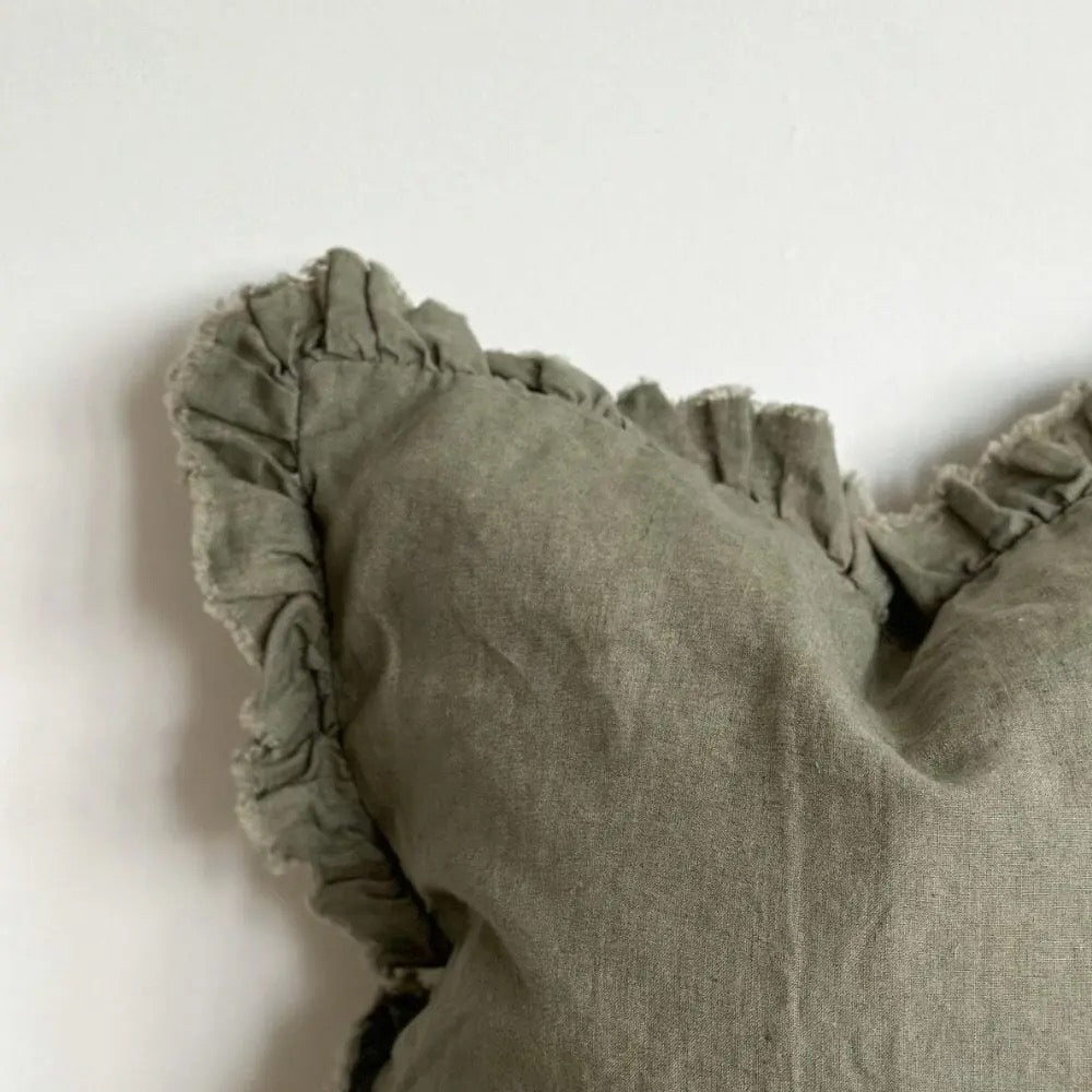 Hallie Khaki Ruffle Cushion 50×30