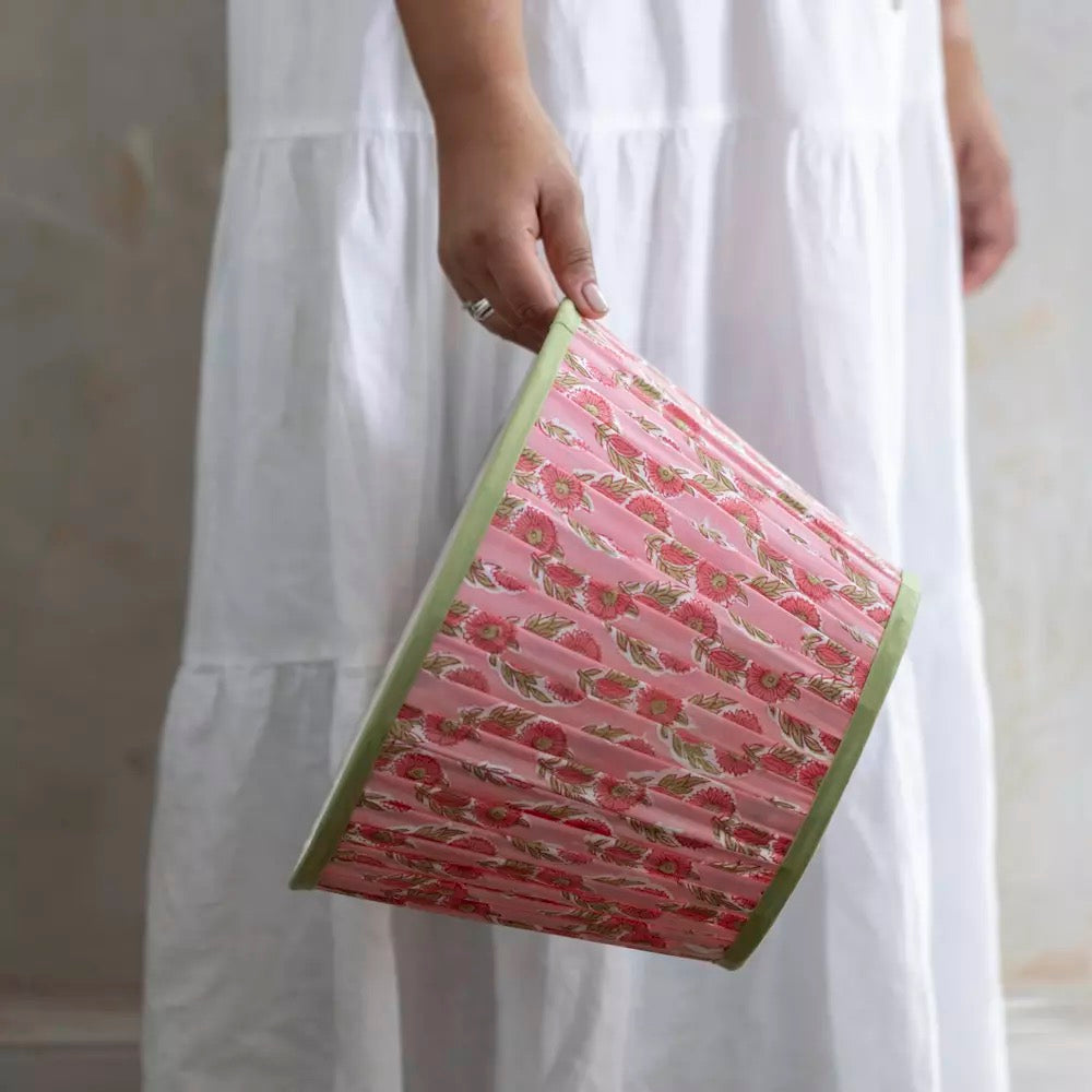 Lampshade Pleated Raspberry With Green Trim - 2 Sizes