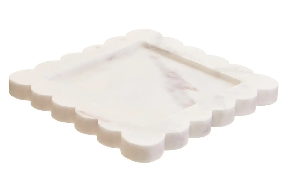 Savio White Marble Square 20cm Tray with Scallop Edges