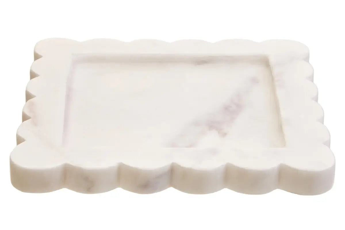 Savio White Marble Square 20cm Tray with Scallop Edges