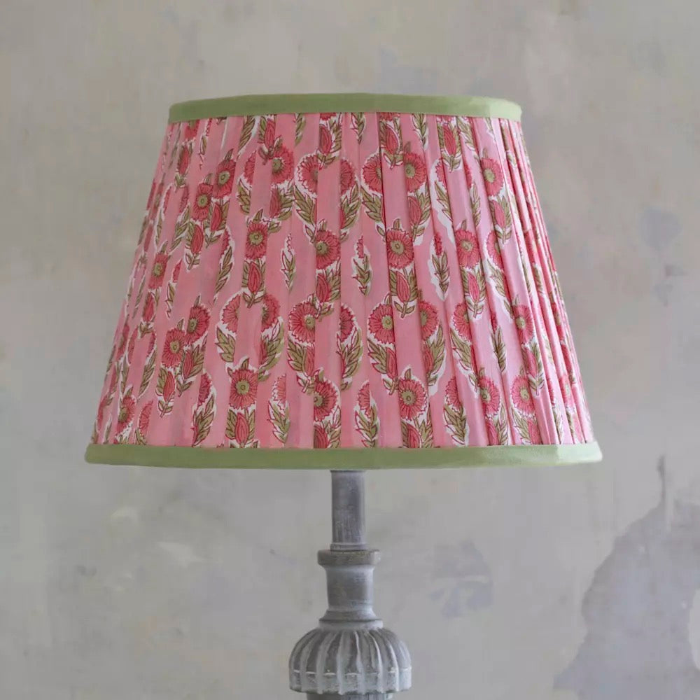 Lampshade Pleated Raspberry With Green Trim - 2 Sizes