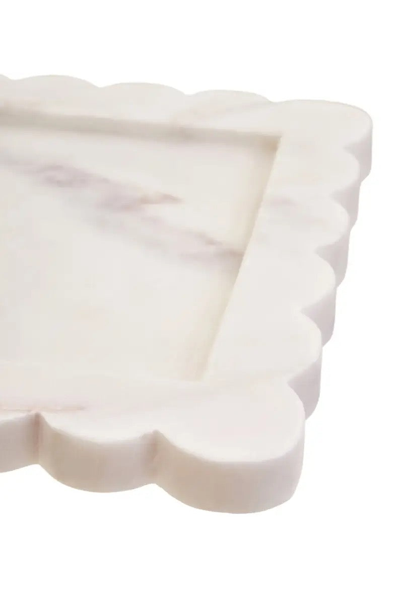 Savio White Marble Square 20cm Tray with Scallop Edges