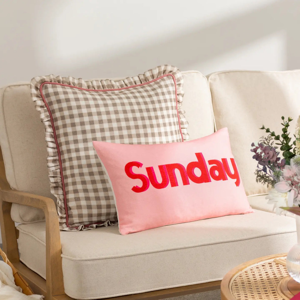 Maude Gingham Reversible Piped Cushion - 4 Colours