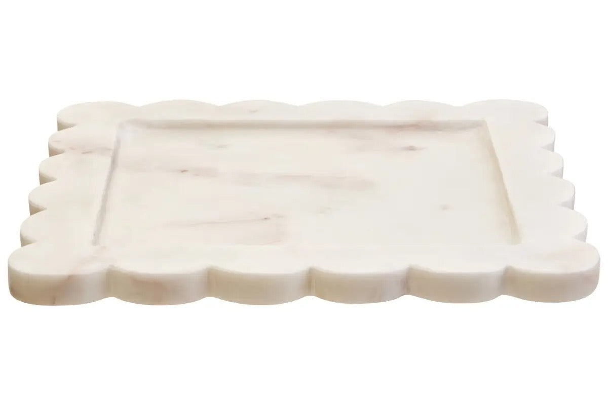 Savio White Marble Square 30cm Tray with Scallop Edges