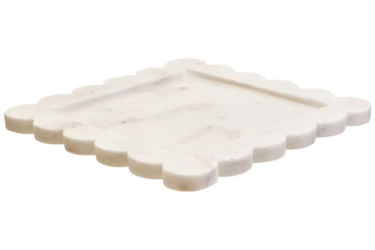 Savio White Marble Square 30cm Tray with Scallop Edges