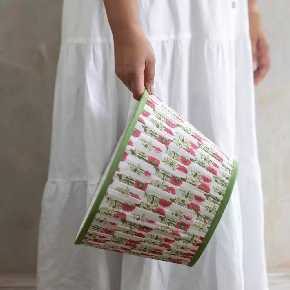 Lampshade Pleated Natural with Green Trim - 2 Sizes