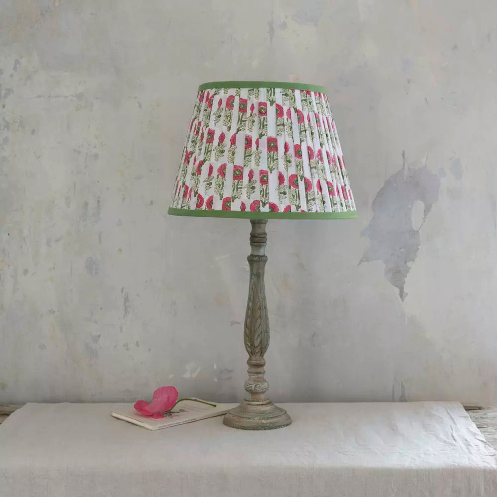 Lampshade Pleated Natural with Green Trim - 2 Sizes