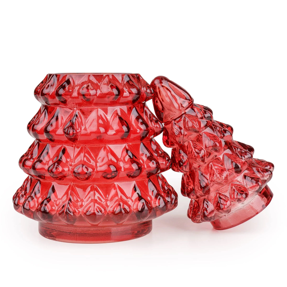 Small Glass Christmas Tree Candle – Red