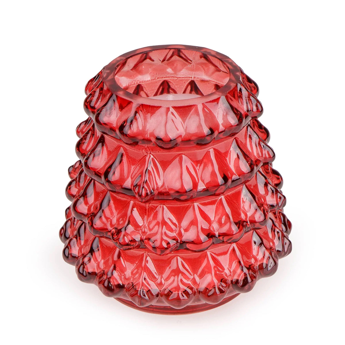 Small Glass Christmas Tree Candle – Red