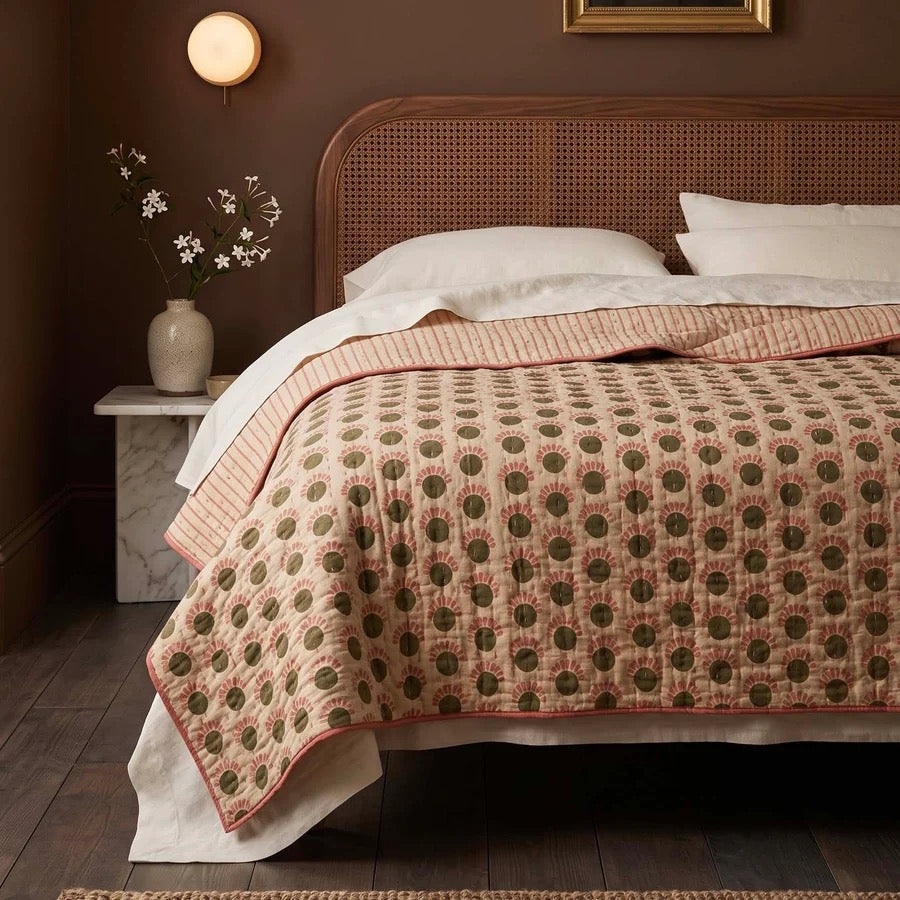 RISHI KANTHA BEDSPREAD GR/PNK