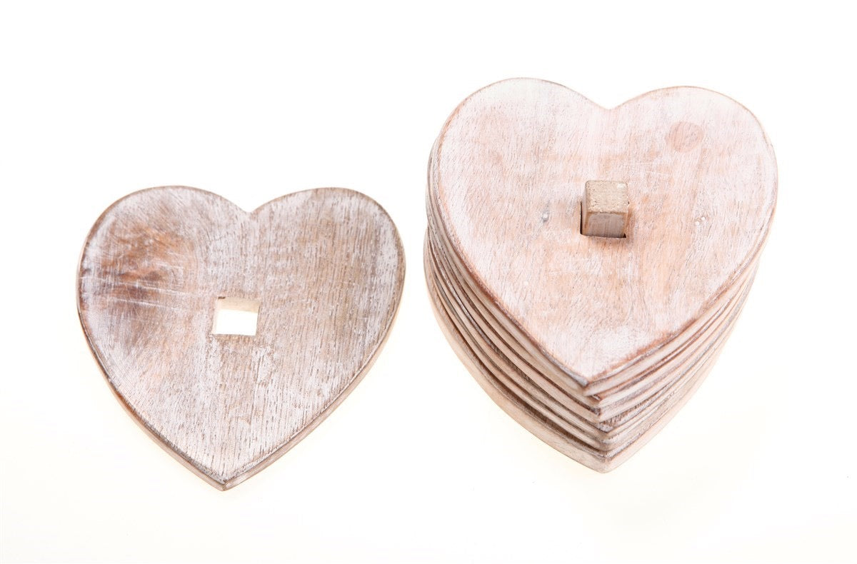 Wooden Brown Heart Coasters - Set Of 6